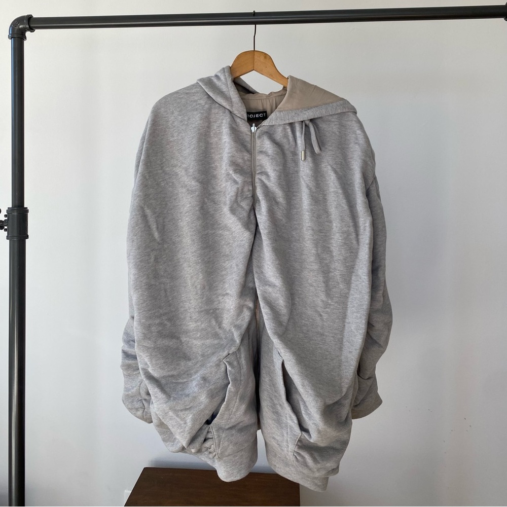 Y PROJECT grey cotton nude jersey lined gathered sleeves REVERSIBLE hoodie S